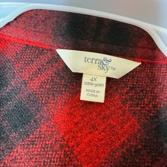 Terra & Sky womens Red and black Plaid Button-Up Shirt 4X - Picture 3 of 9
